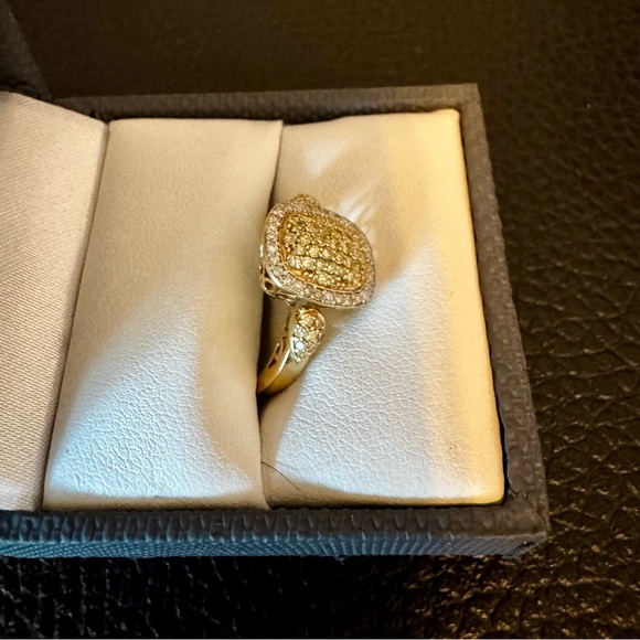 Round Natural Yellow and White Diamond 10K Gold Ring. 0.53 CTW. Size 6. - Picture 2 of 4